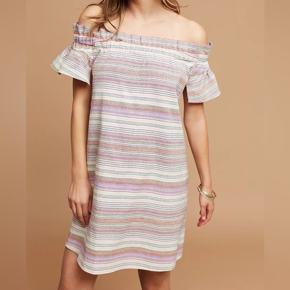Corey Lynn Calter Anthropologie Textured Stripe Off Shoulder Mini Dress M